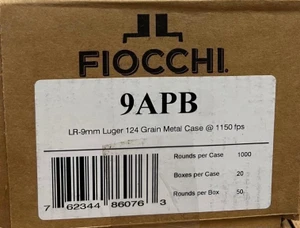 Fiocchi Range Dynamics Ammo 9mm 124gr FMJ 1150 FPS 50/Box [20 Boxes] 1000 Rounds Free Shipping