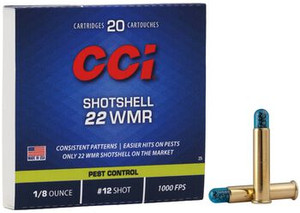CCI Pest Control Ammo 22 WMR / 22 Mag Shotshell 52gr #12 Shot 1000 FPS 20/Box CCI Pest Control Ammo 22 WMR / 22 Mag Shotshell 52gr #12 Shot 1000 FPS 20/Box