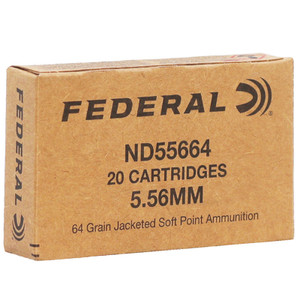Federal Ammo Non-Duty 5.56 Nato 64gr Tactical Bonded Soft Point 2975 FPS 20/box Federal Ammo Non-Duty 5.56 Nato 64gr Tactical Bonded Soft Point 2975 FPS 20/box
