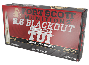 Fort Scott Munitions 8.6 Blackout Ammo 285gr Subsonic Solid Copper Tumble Upon Impact 1050 FPS 20/Box [5 Boxes] Free Shipping