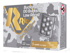 Rio Ammo 12 Gauge 00 Buckshot 9 Pellet Low Recoil 2.75" Shell 1200 FPS 5/Box