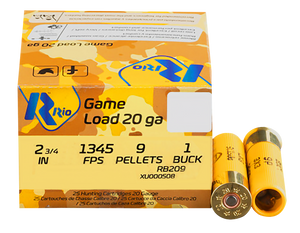 Rio Ammo 20 Gauge #1 Buckshot 9 Pellets 2.75" Shell 1345 FPS 25/Box [10 Boxes] 250 Rounds Free Shipping