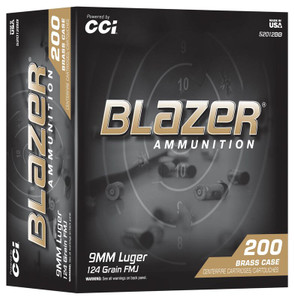CCI Blazer Brass Ammo 9mm 124gr FMJ 1090 FPS 200/Box [5 Boxes] 1000 Rounds Free Shipping