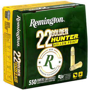 Remington Golden Hunter Ammo 22 LR 40gr Brass Plated Hollow Point 1255 FPS 550/box