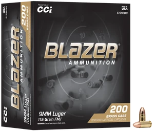 CCI Blazer Brass Ammo 9mm 115gr FMJ 1145 FPS 200/Box
