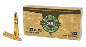 Patriot Sports Brass Cased Ammo 7.62x39 124gr FMJ 2526 FPS 20/Box [40 Boxes] 800 Rounds Free Shipping