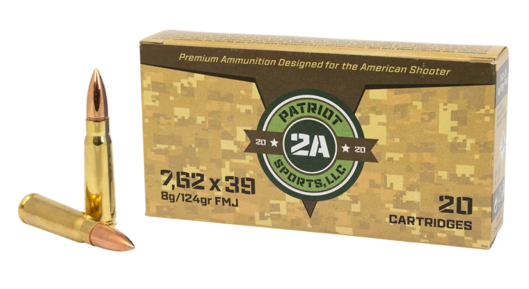[SALE] Patriot Sports Brass Cased Ammo 7.62x39 124gr FMJ 2526 FPS 20/Box [25 Boxes] 500 Rounds Free Shipping