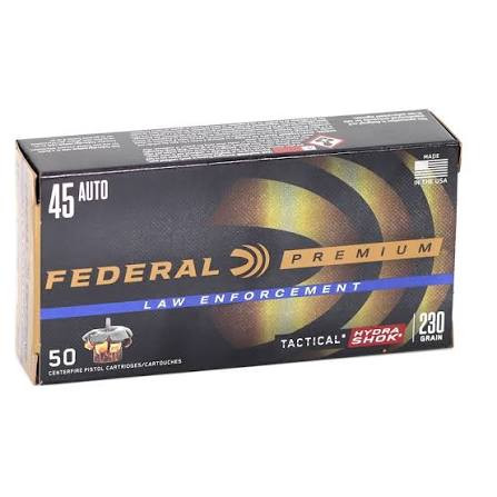 Federal Premium Personal Defense Ammo 45 ACP 230gr Hydra-Shok JHP 900 FPS 50/Box