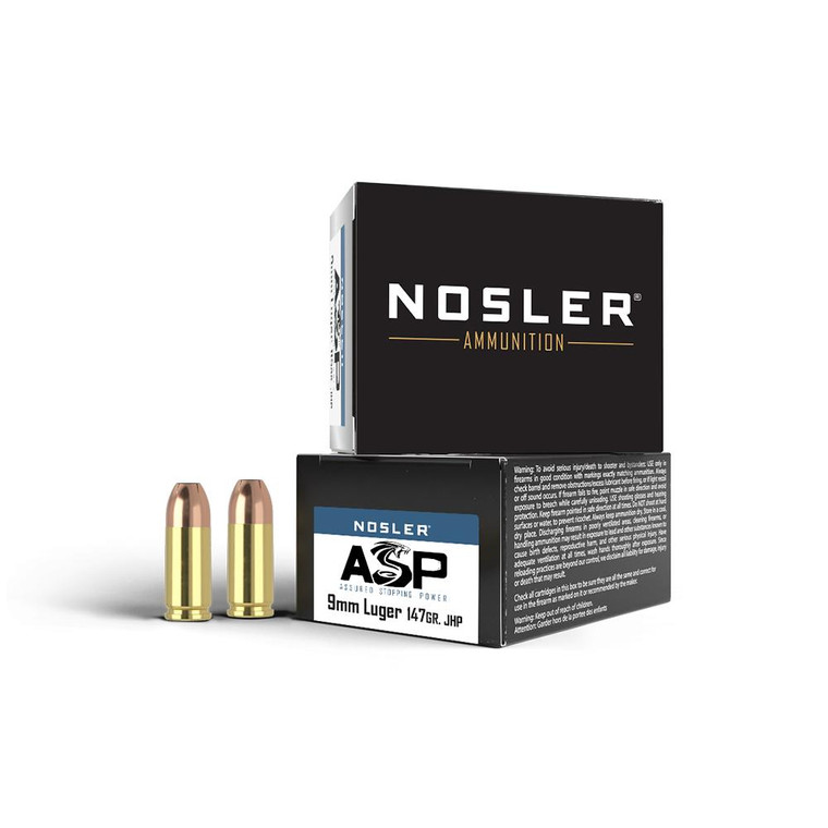 Nosler Assured Stopping Power Ammo 9mm 147gr JHP Subsonic 950 FPS 20/Box