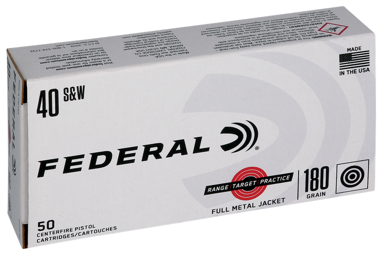 Federal Range & Target Practice Ammo 40 S&W 180gr FMJ 1000 FPS 50/Box