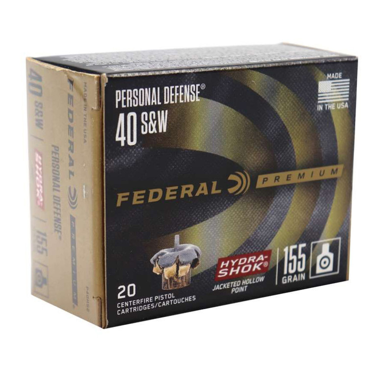 Federal Premium Personal Defense Ammo 40 S&W 155gr Hydra-Shok 1140 FPS 20/Box