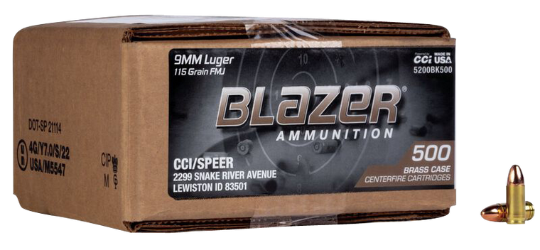 CCI Blazer Brass Ammo 9mm 115gr FMJ 1145 FPS Bulk Pack [2] 500/box 1000 Rounds FREE SHIPPING