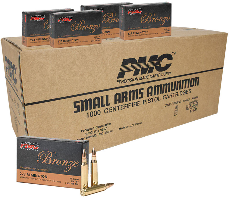 PMC Bronze 223 Remington Rifle Ammo 55gr FMJ-BT 2900 FPS  [75 boxes] 1500 Rounds Free Shipping