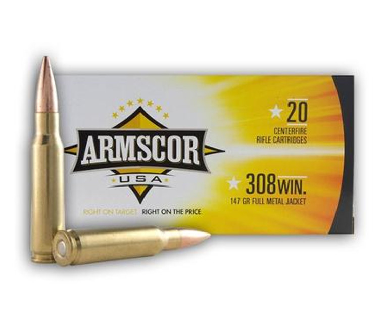 Armscor Rifle Ammunition .308 Win 147gr FMJ 2850 FPS 20/box