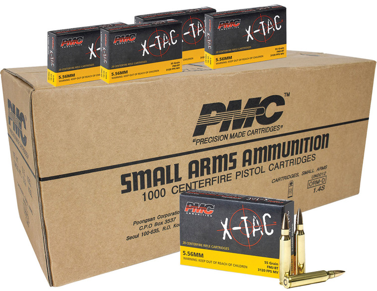 PMC X-TAC Ammo 5.56 Nato 55gr FMJ-BT 3120 FPS 20/box [75 Boxes] 1500 Rounds Free Shipping