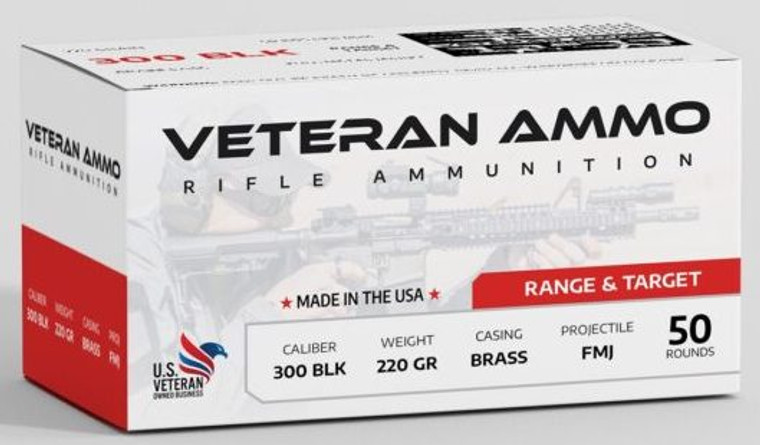 Veteran Ammo 300 Blackout Subsonic 220gr FMJ 1000 FPS 50/Box [10 Boxes] 500 Rounds Free Shipping