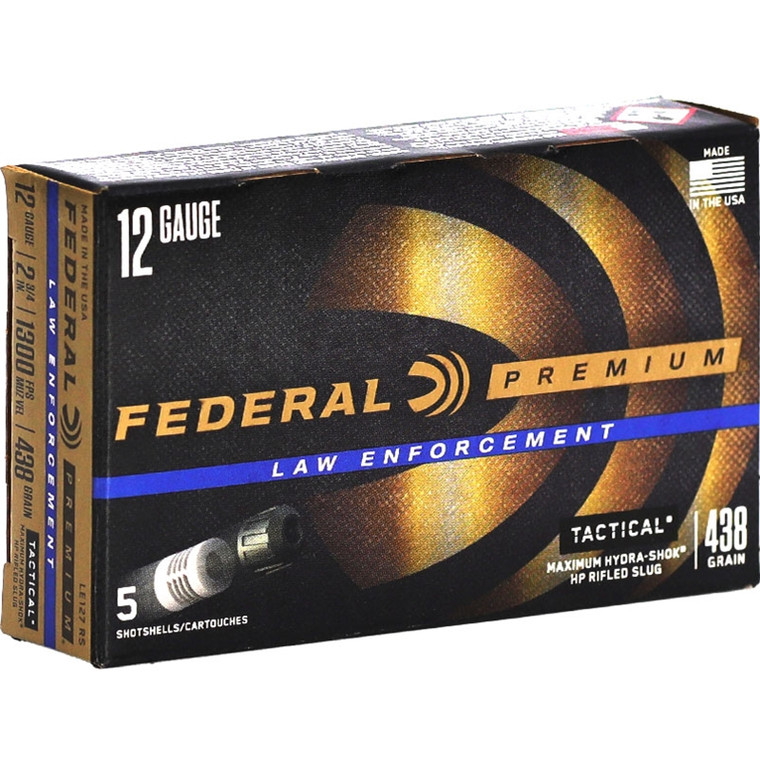 Federal Premium Tactical Ammo 12 Gauge Low Recoil 2.75" Hydra-Shok 1oz Rifled Slug 438gr 1300 FPS 5/Box
