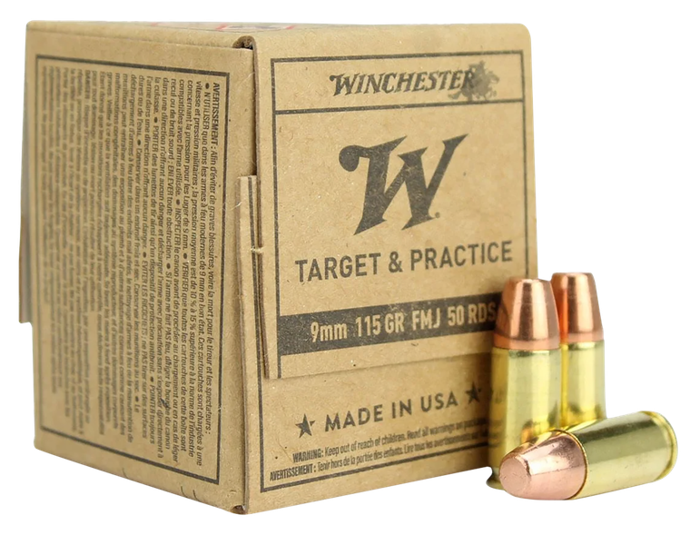 Winchester Service Grade Target & Practice Ammo 9mm 115gr FMJ 1300 FPS 50/Box