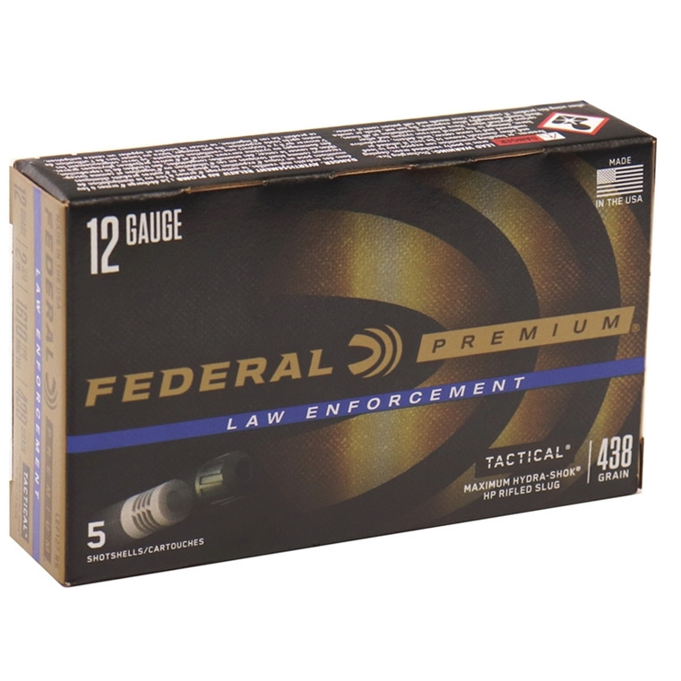 Federal Law Enforcement Tactical 12 Gauge Ammo 1 oz Hydra Shok Rifled Hollow Point Slug 2.75" Shell 1610 FPS 5/Box [50 Boxes] 250 Round Case Free Shipping
