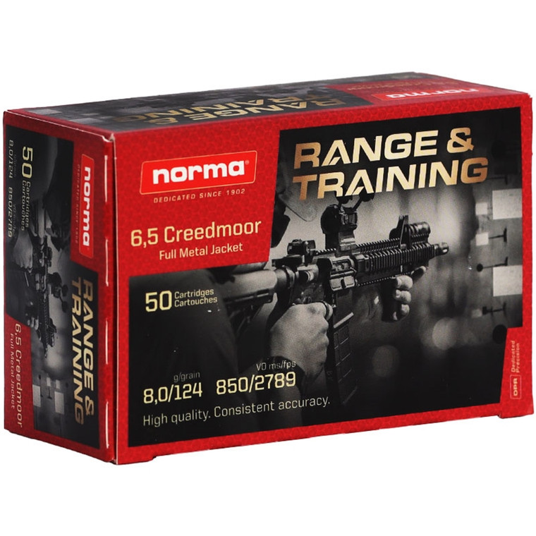 Norma Range & Training Ammo 6.5 Creedmoor 124gr FMJ 2789 FPS 50/Box