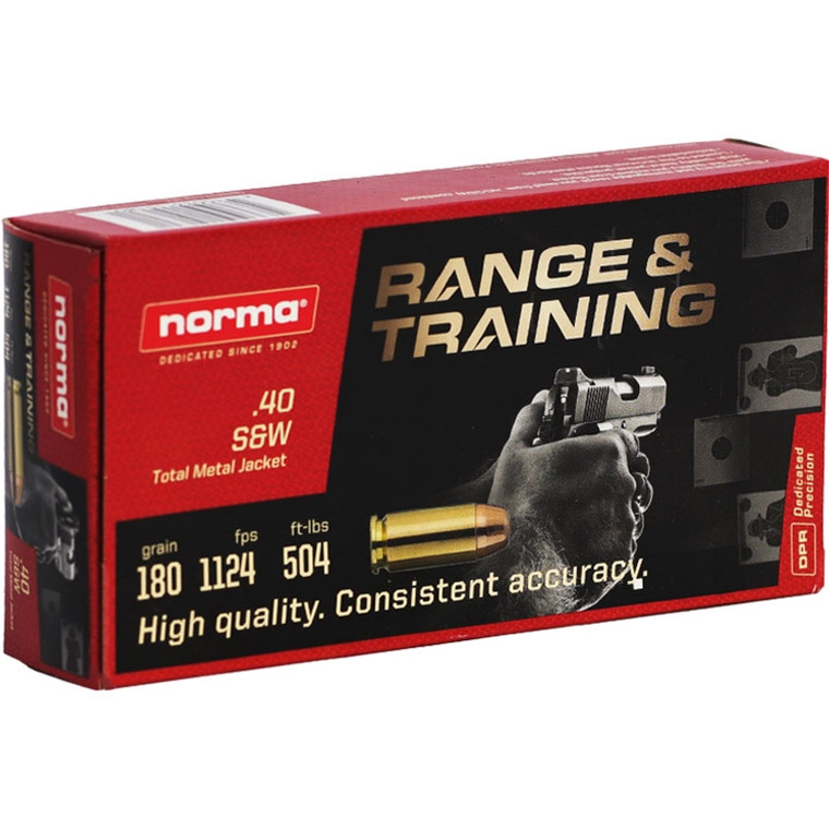 Norma Range & Training Ammo 40 S&W 180gr TMJ 1124 FPS 50/Box [20 Boxes] 1000 Rounds Free Shipping