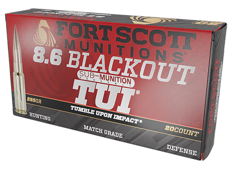Fort Scott Munitions 8.6 Blackout Ammo 285gr Subsonic Solid Copper Tumble Upon Impact 1050 FPS 20/Box