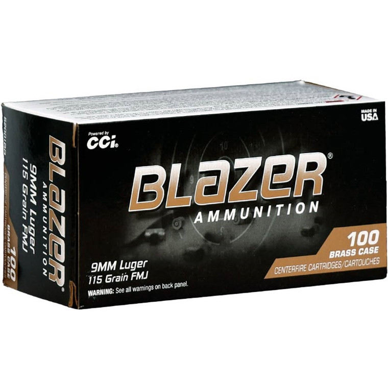 CCI Blazer Brass Ammo 9mm 115gr FMJ 1145 FPS 100/Box [10 Boxes] 1000 Rounds Free Shipping