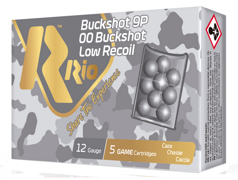 Rio Ammo 12 Gauge 00 Buckshot 9 Pellet Low Recoil 2.75" Shell 1200 FPS 5/Box [50 Boxes] 250 Rounds