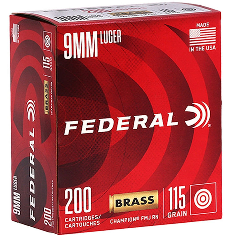 Federal Champion Ammo 9mm 115gr FMJ 1125 FPS 200/box [5 Boxes] 1000 Rounds Free Shipping