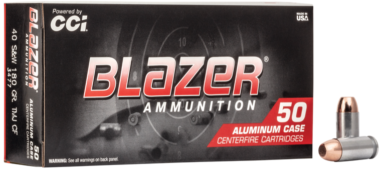 CCI Blazer Aluminum CleanFire Ammo 40 S&W 180gr TMJ 1000 FPS 50/Box