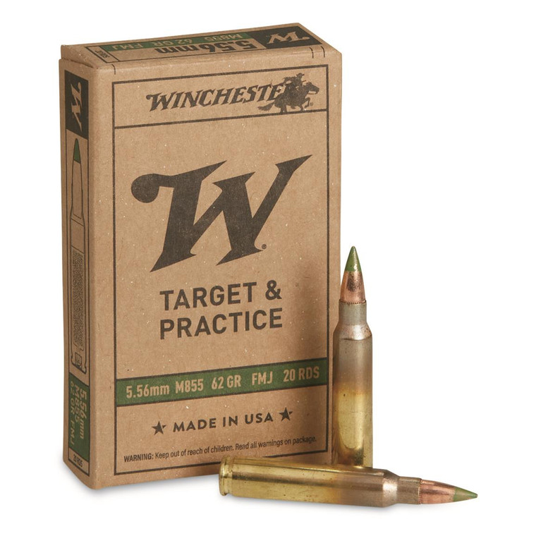 Winchester  Ammo 5.56 Nato M855 62gr Green Tip Lake City 3060 FPS 20/box [50 Boxes] 1000 Rounds Free Shipping