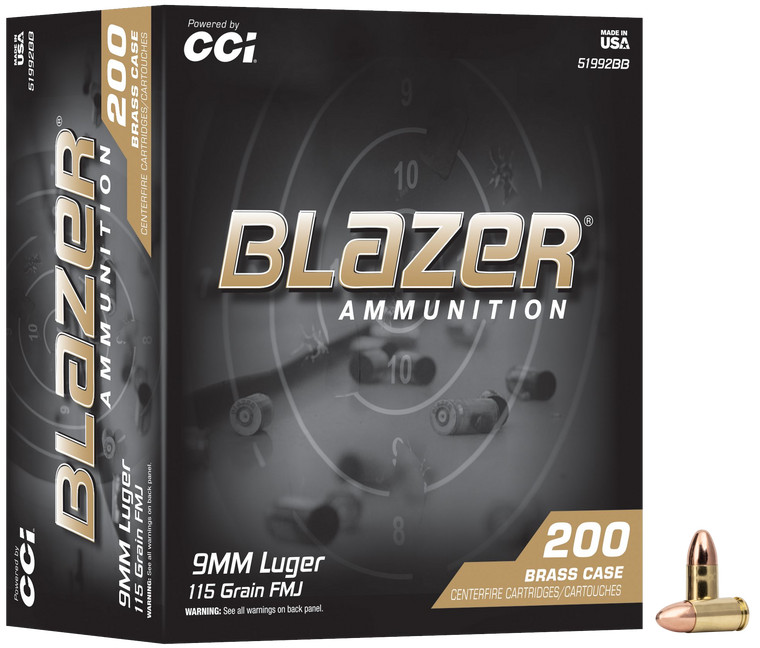 CCI Blazer Brass Ammo 9mm 115gr FMJ 1145 FPS 200/Box [8 Boxes] 1600 Rounds Free Shipping
