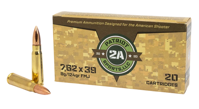 [SALE] Patriot Sports Brass Cased Ammo 7.62x39 124gr FMJ 2526 FPS Non-Corrosive 20/Box