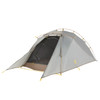 SJK Nightfall 2 Person Tent with light grey fly. Fly is partially on, with section in front of door rolled up to show light brown interior.