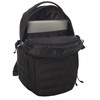 SJK Rampage 30 daypack, black, front view, with rear compartment opened to show laptop in laptop pocket