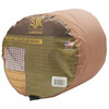 SJK North Fork 10/20 sleeping bag, tan, shown inside carrying bag