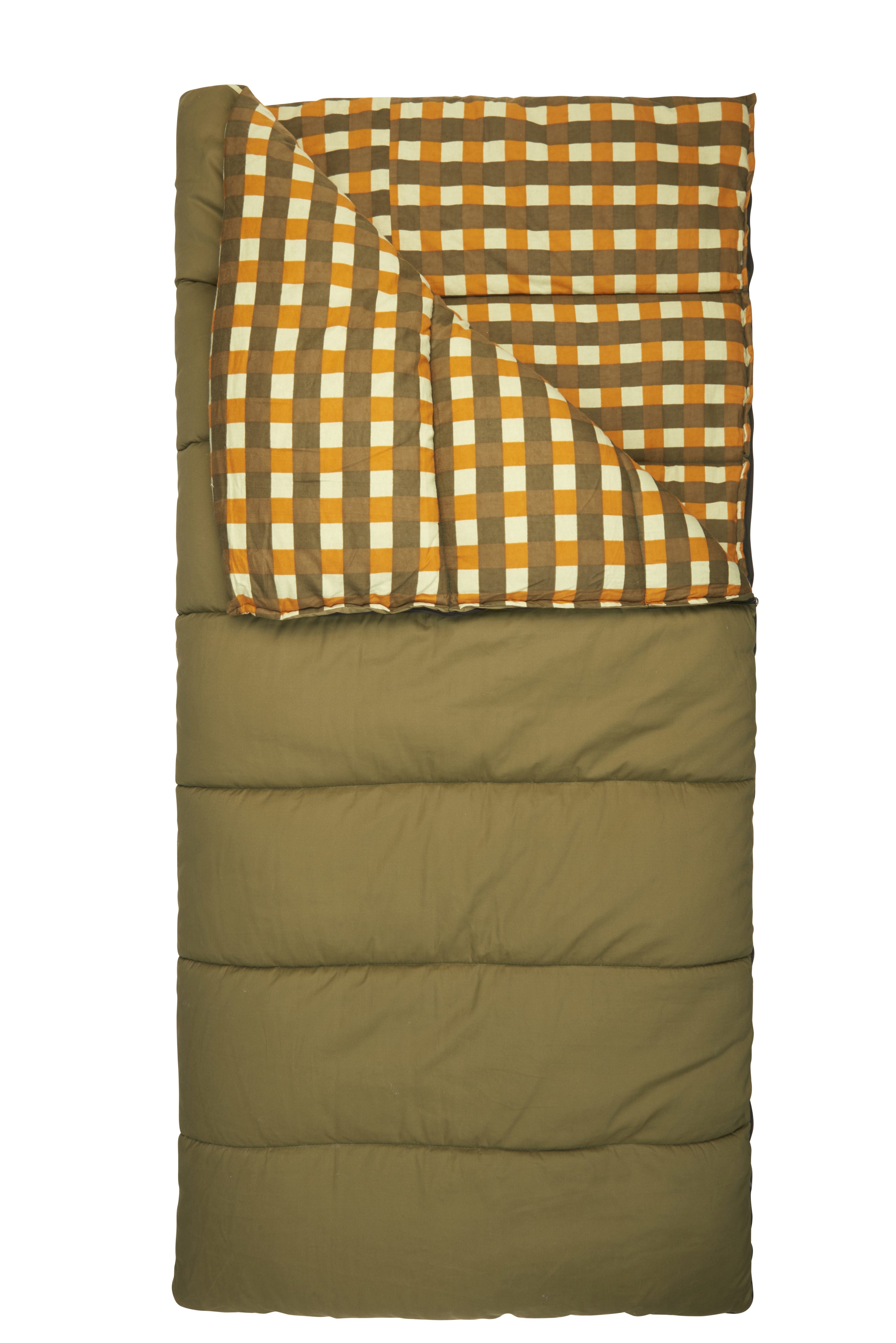SJK South Fork 15/25 sleeping bag, green, shown partially unzipped