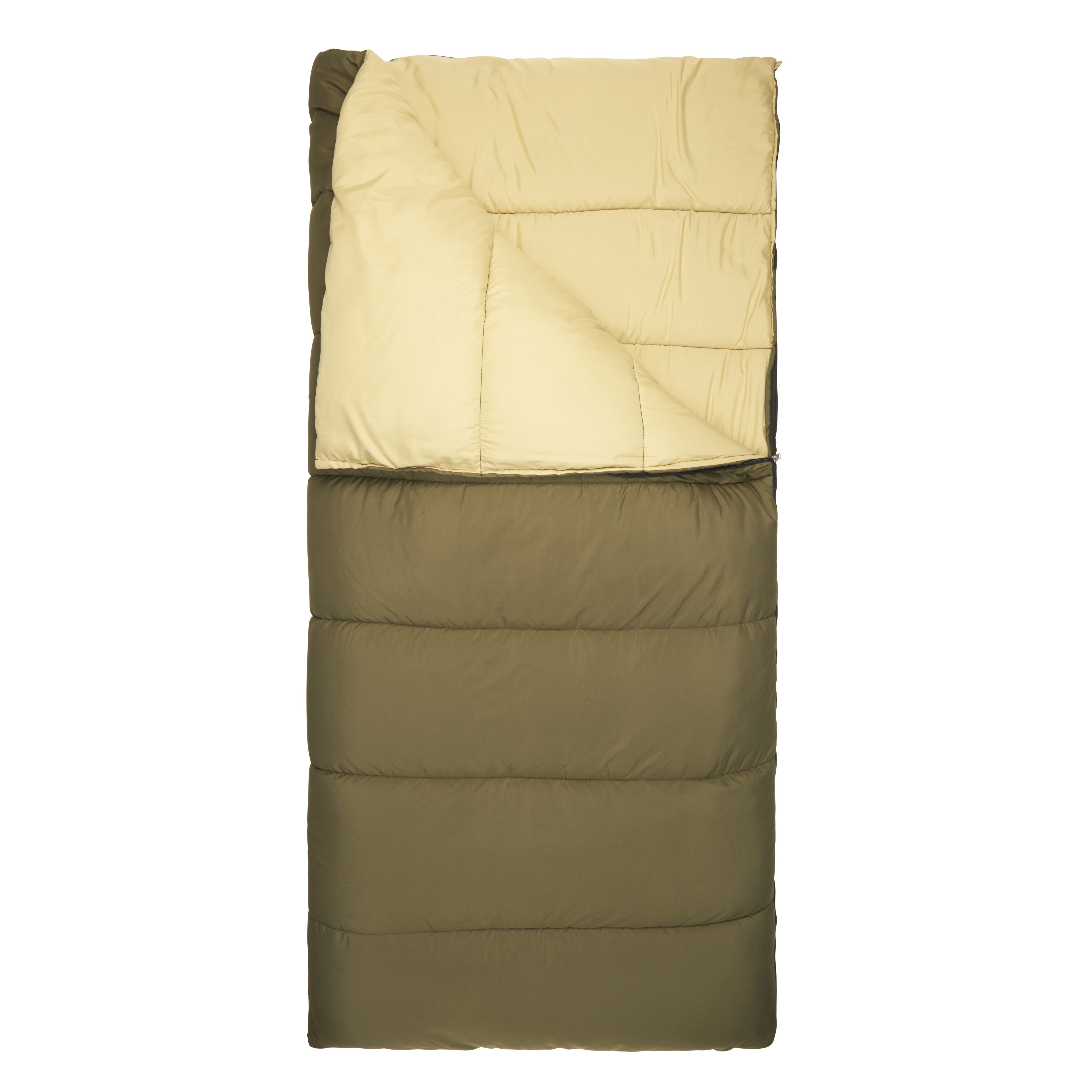 Olive - SJK Middle Fork 20/30 sleeping bag, shown partially unzipped