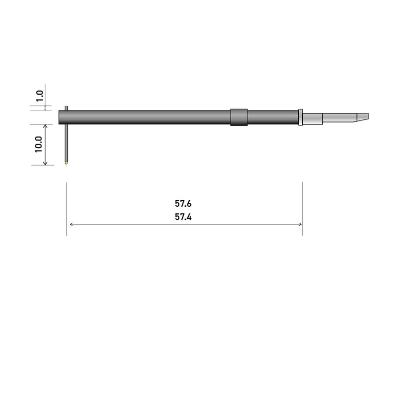 60mm 90° 2um Ind Stylus 0.8mm Stem X 10mm Shank Cl