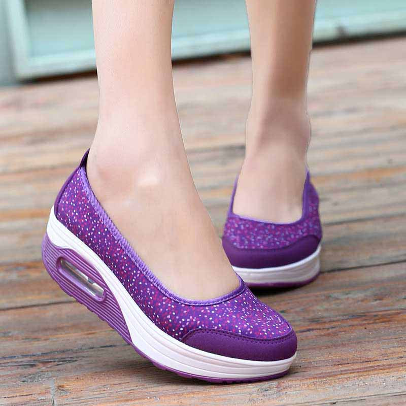 Purple polka dot low cut slip on rocker bottom shoe sneaker Womens