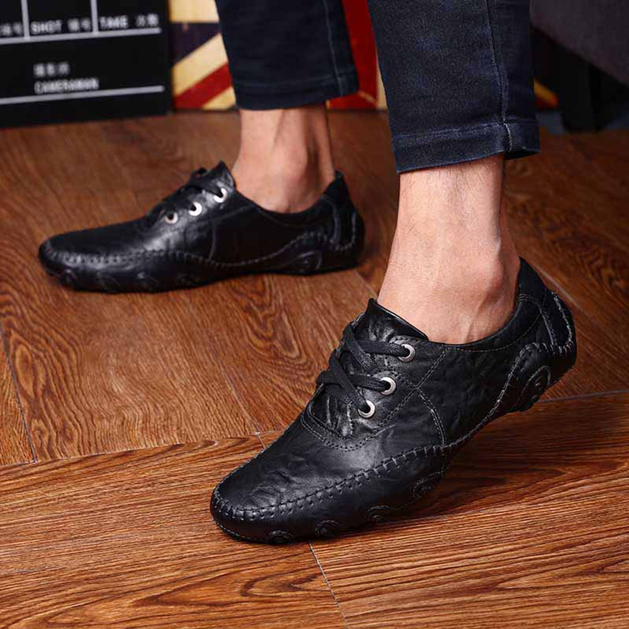 Black classic casual leather lace up shoe | Mens lace ups online 1308MS