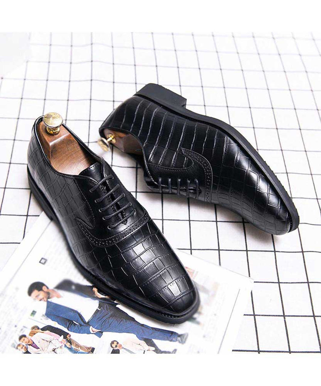 Black brogue croc skin pattern oxford dress shoe | Mens dress shoes ...