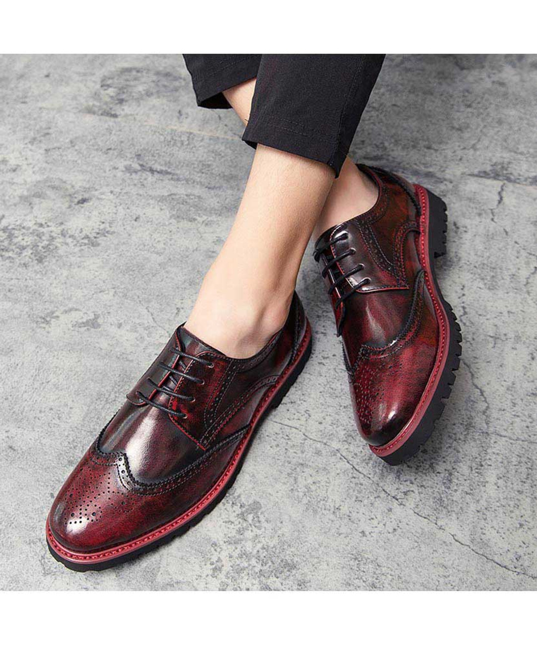 Red retro brogue derby dress shoe | Mens dress shoes online 2087MS