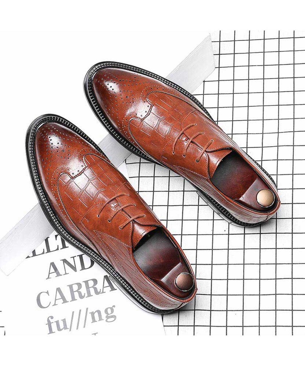 Brown check brogue derby dress shoe | Mens dress shoes online 2089MS