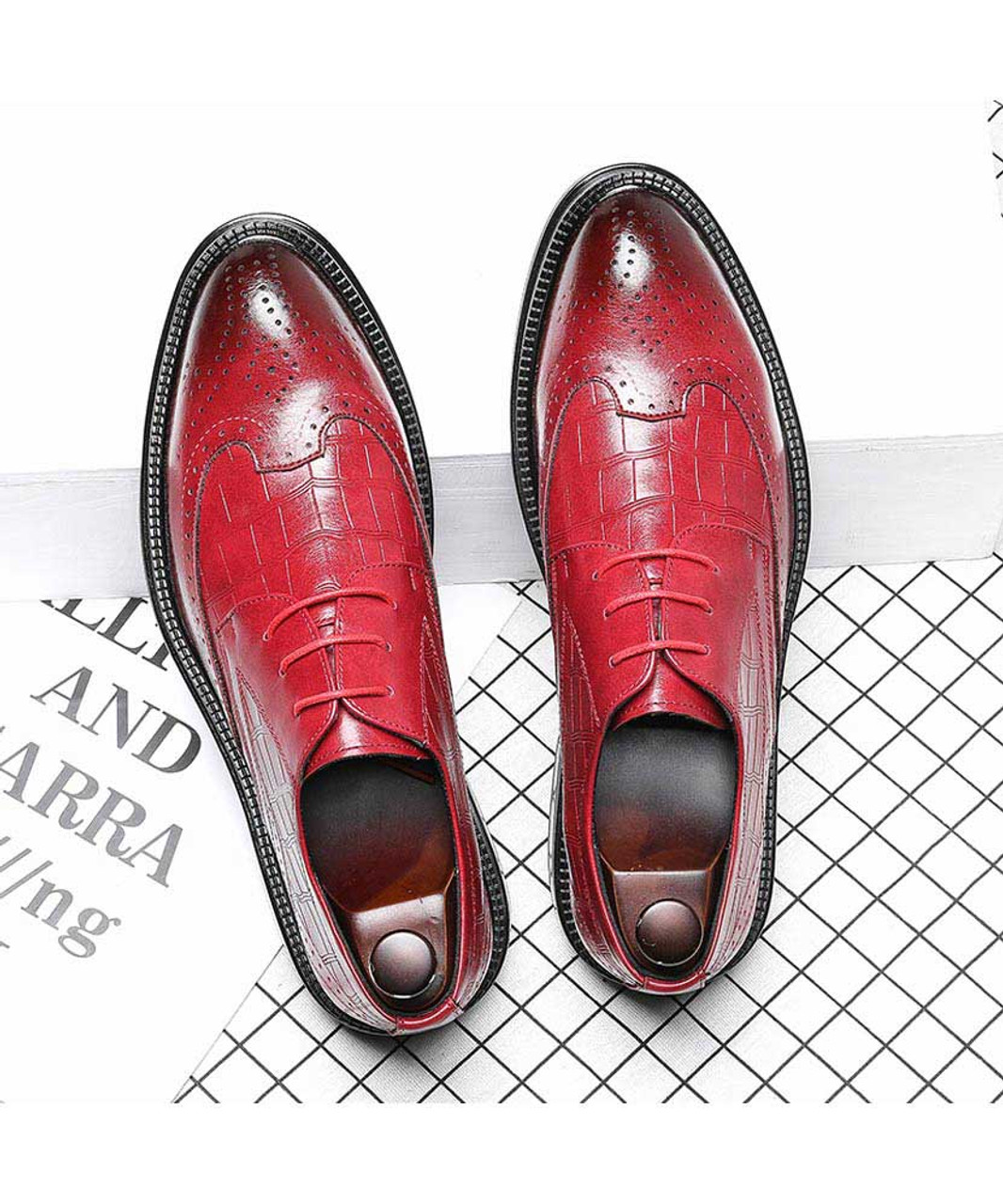 Red check brogue derby dress shoe | Mens dress shoes online 2089MS