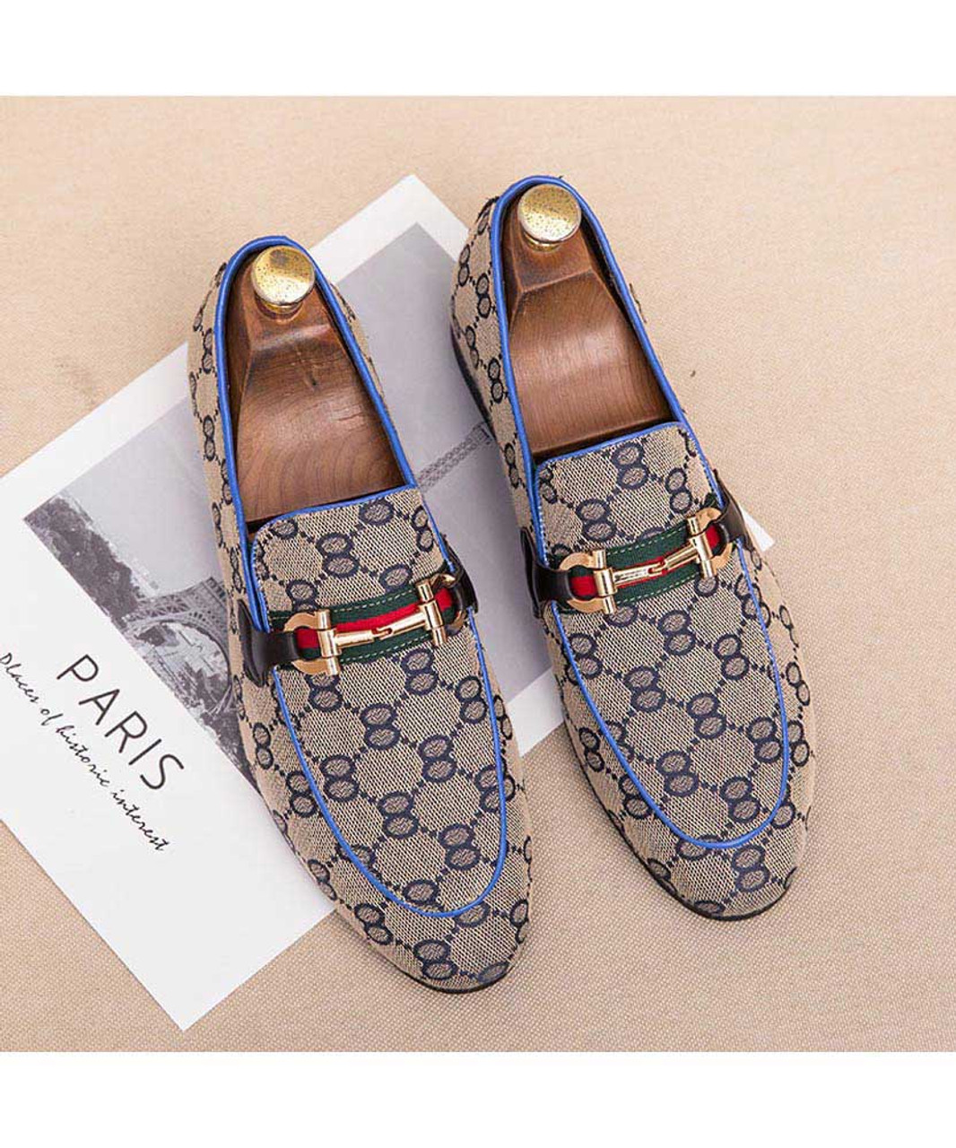 Blue buckle stripe detail pattern slip on dress shoe | Mens dress shoes ...