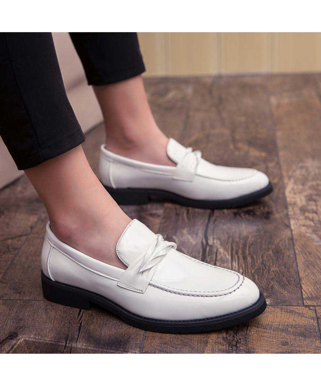 White patent twist panel slip on dress shoe | Mens dress shoes online ...