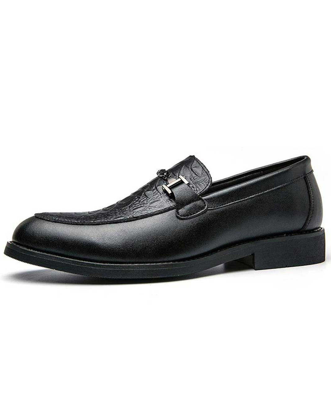 Black metal buckle croc skin pattern slip on dress shoe | Mens dress ...