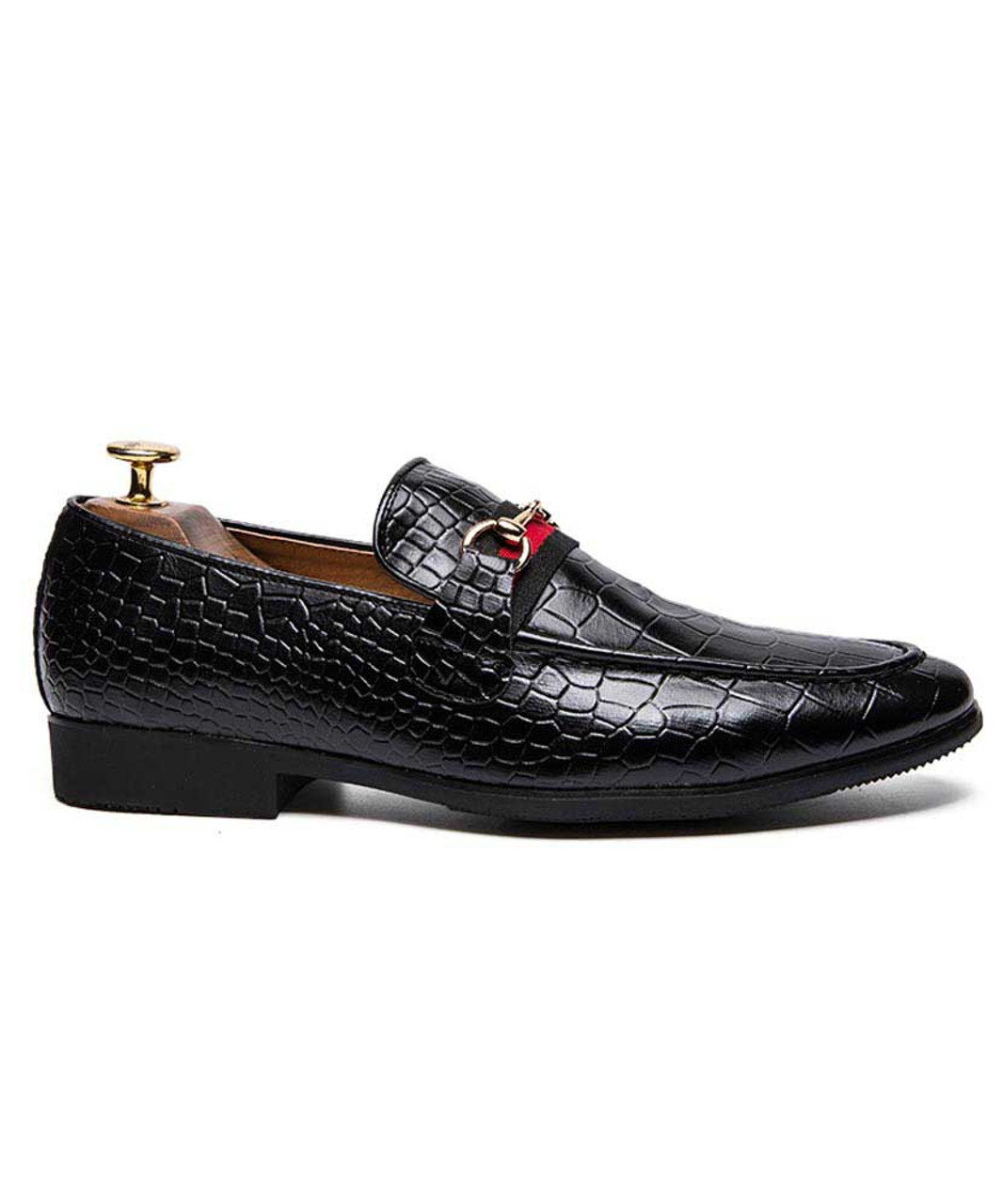 Black croc pattern buckle on stripe slip on dress shoe | Mens dress ...