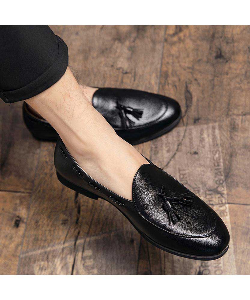 Black twist detail slip on dress shoe with tassel | Mens dress shoes ...